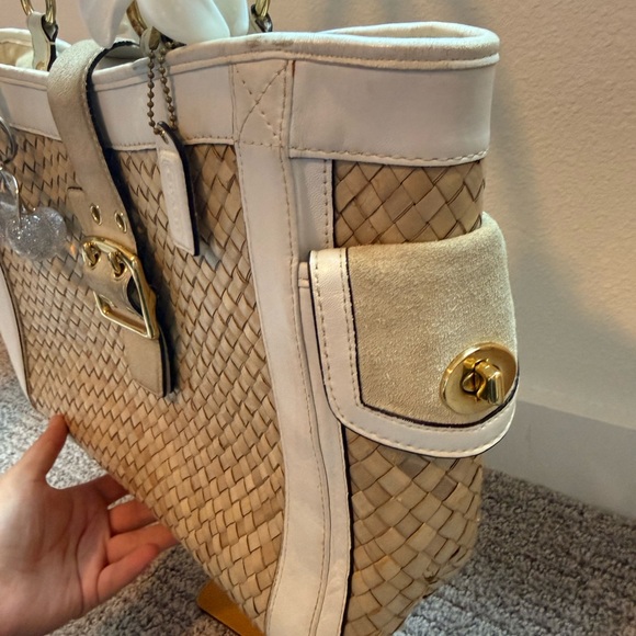 Coach Tan and Cream Woven Tote - Picture 6 of 7